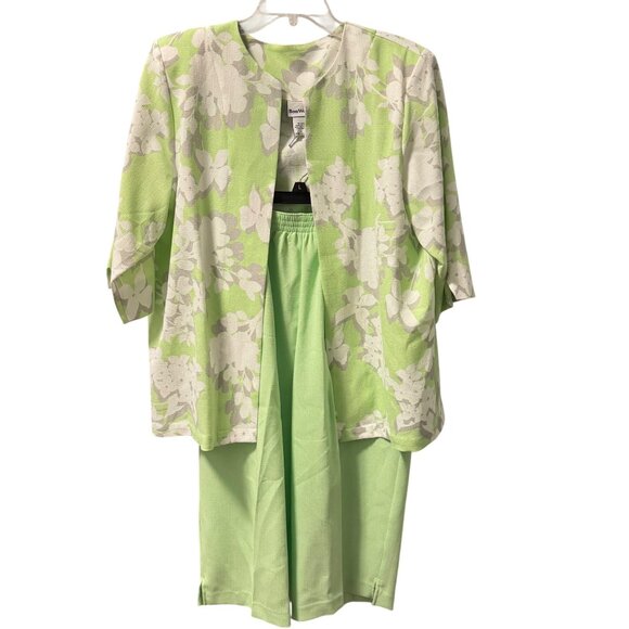 BonWorth Womens Floral Two-Piece Set L/XLP Green & White 100% Polyester Spring - Picture 2 of 11